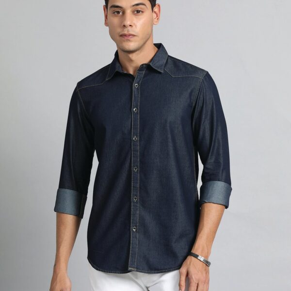Men’s Dark Blue Denim Shirt for Men