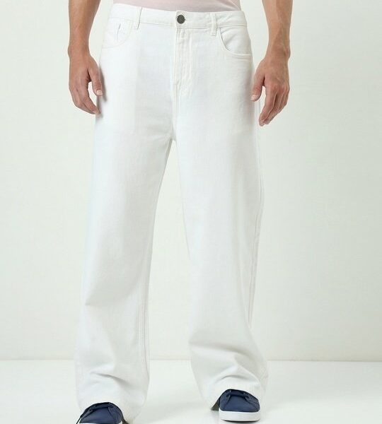 Men’s White Baggy Straight Fit Jeans