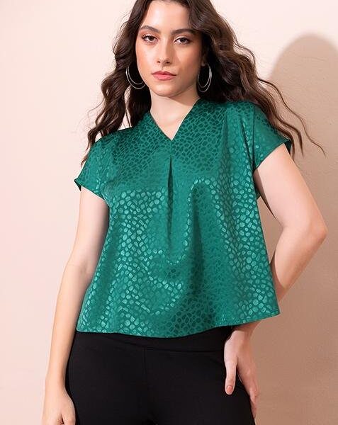 Green Collared Kimono Sleeve Blouse