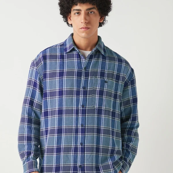 Men’s Navy Blue Checked Oversized Shirt